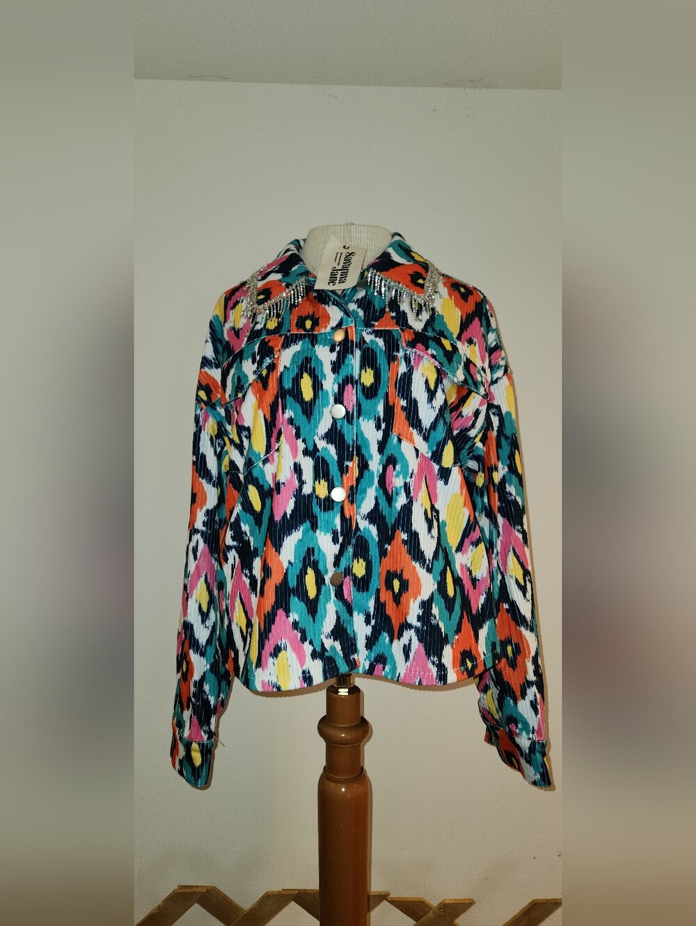 Savanna Jane Women's Multicolor Embellished Collar Jacket